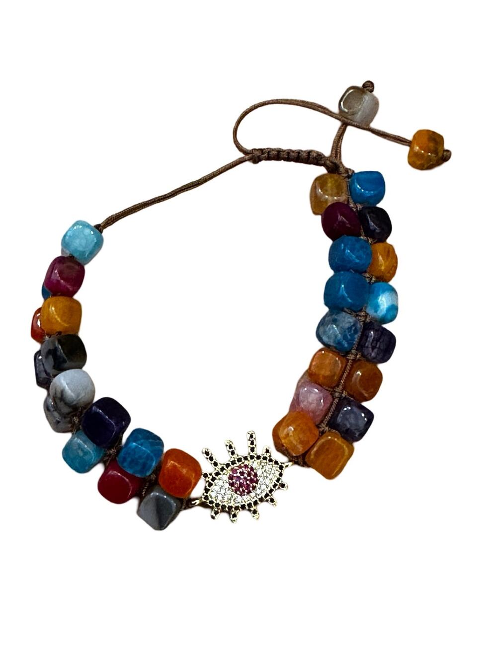 Pink Evil Eye Glass Bead Bracelet